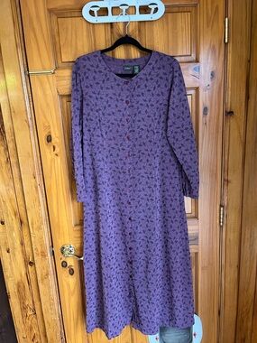 L.L. Bean Purple Floral-Print Button-Front Long Sleeve Dress